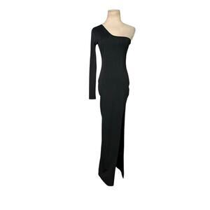 Shein black one shoulder slit maxi dress size XS
